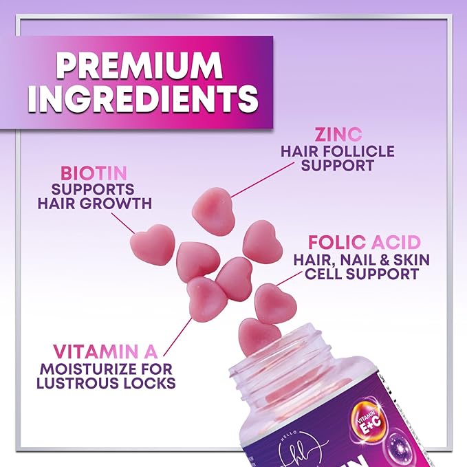 Hair Vitamins Gummy with Biotin 5000 mcg, Sugar-Free Hair Growth Support with Vitamins E & C, Non-GMO, Thicker, Stronger & Beautiful Hair, Skin & Nails, Hair Vitamin for Women & Men - 120 Gummies