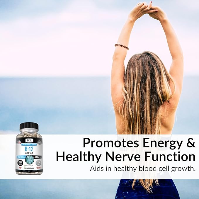 Kaya Naturals B-12 Complex | Multivitamin Supplement for Women & Men Energy and Metabolism Booster | B-Complex Vitamin with Biotin, Choline, Inositol, Folate, and Vitamin C - 30 Capsules