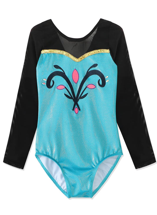 HOZIY Gymnastics Outfits for Girls 5-6 Long Sleeve Leotards for Kids Toddlers Black Lace Green Gold Sequins Sparkly Shiny Embroidered Flower Floral Embroidery