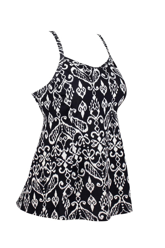 JINXUEER Women's Plus Size Flowy Swimsuit Crossback Tankini Top Modest Swimwear Blackwhite