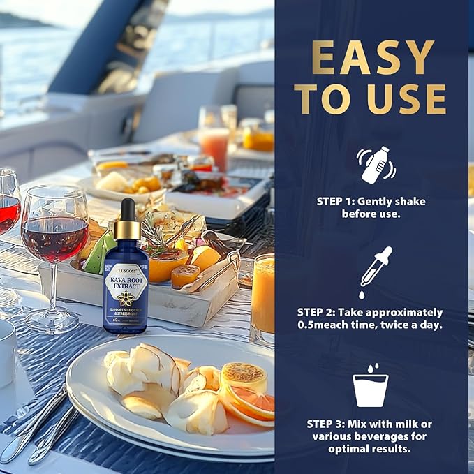 Kava Kava Root Extract Supplement, Calming High Concentration Kava Drops for Relaxation, Cognitive Support and Immune System, Vegan Non GMO, 2 Fl Oz