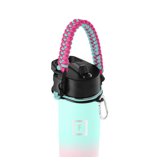 IRON °FLASK Paracord Handle - Fits Wide Mouth Water Bottles - Durable Carrier, Secure Accessories, Survival Strap Cord, Safety Ring, and Carabiner - Seven Core Paracord Bracelet