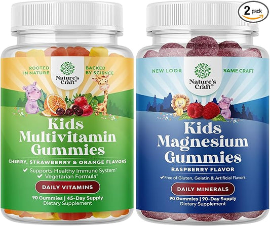 Bundle of Delicious Daily Kids Multivitamin Gummies - Multivitamin for Kids Immunity Support Gummies and Relaxing Calm Magnesium Gummies for Kids for Nerve Bone and Muscle Health Calm Gummies