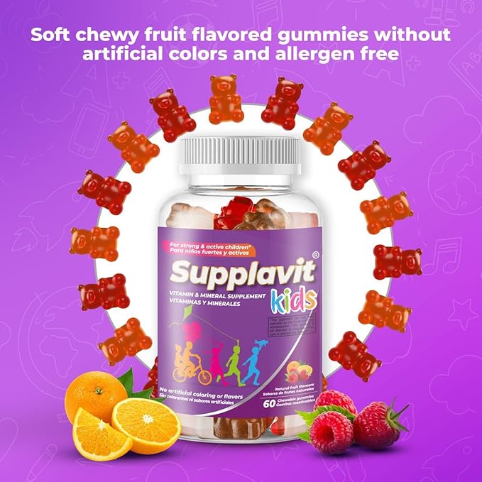 Kids Vitamins and Supplements, No Artificial Coloring, Allergen-Free for Healthy and Strong Children, Natural Fruit Flavors, Healthy and Delicious, (120 Gummies)