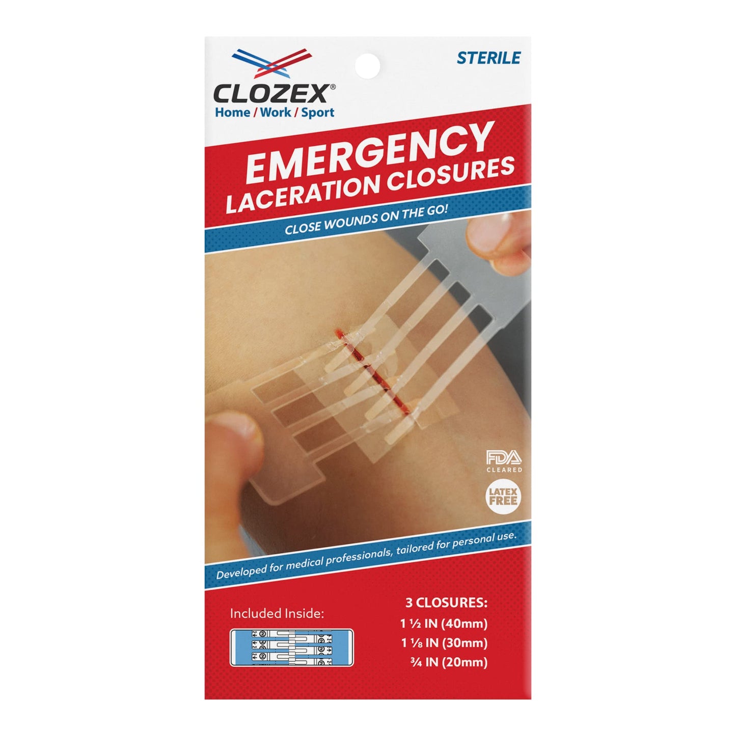 Clozex Wound Closure Device - Repair 3 Individual 3 3/8" Lacerations Without Stitches, FDA Cleared
