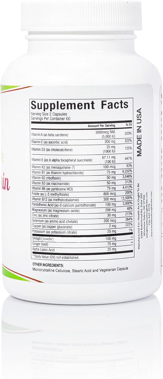 Health As It Ought To Be Highly|Absorbable Daily Multivitamin with Shilajit, MethylB12, Methylfolate, and Vitamin K2 MK7 Supplement | 120 Capsules