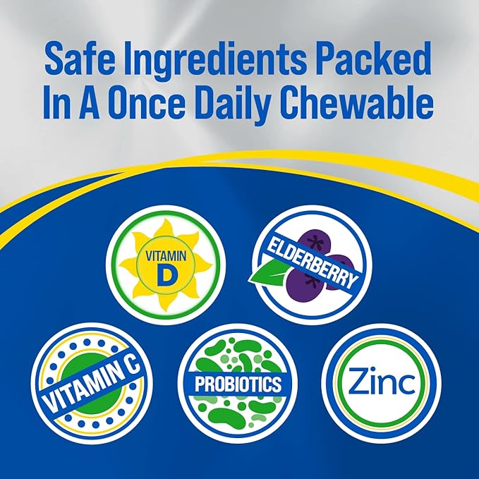 Culturelle Immune Defense Daily Probiotic for Women & Men - 28 Count, Mixed Berry Chewables with 4-in-1 Immune Support. Probiotic Vitamin C, Vitamin D, and Zinc Plus Elderberry