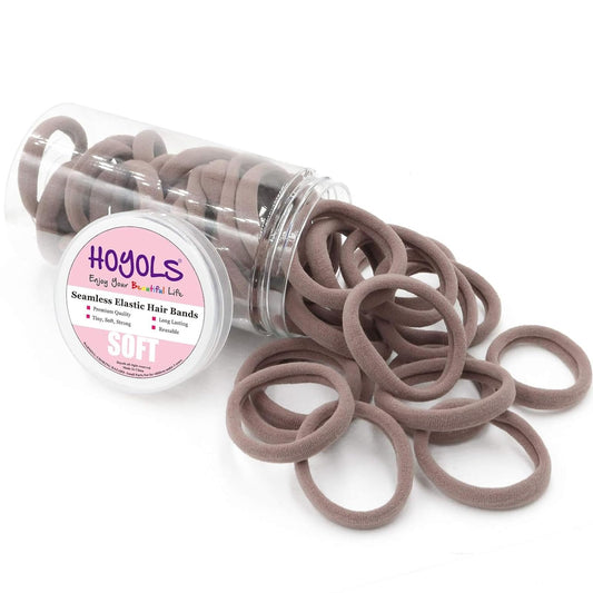 HOYOLS Large Fabric Hair Ties Soft & Gentle Bands Ponytail Holder for Thick Heavy Curly Hair, No Slip No Damage Seamless Scrunchies Headbands 100 Pcs (Caramel)