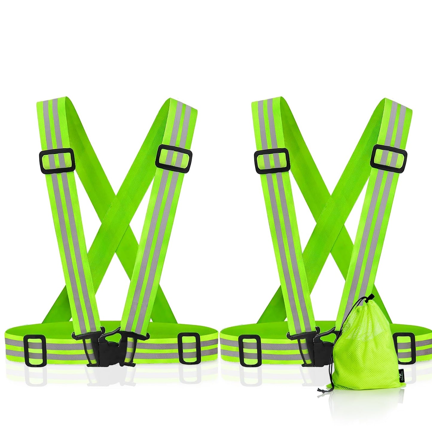 GoxRunx Reflective Running Vest Gear with Reflective Bands for Women Men Safety Reflective Vest for Walking Running Cycling at Night (Green Belt)