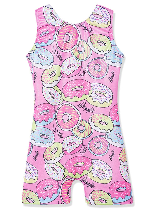 Leotards for Girls Gymnastics Unicorn Athletic Dance Wear Shiny Rainbow Blue Hotpink (Donuts Pink, 5/6 Years)