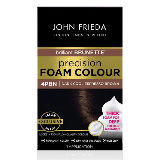 John Frieda Precision Foam Colour, Dark Cool Espresso Brown, Full-Coverage Hair Color Kit, Anti-Fade Gray Coverage, Deep Color Saturation Hair Dye, 1 Application