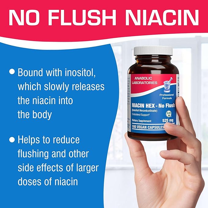 High Absorption Vitamin B3 Niacin Flush Free - Clinical Formula Flush Free Niacin Supplement from Inositol Hexanicotinate for Heart Skin & Nerve Support - Vegan Non-GMO Made in The USA - 100 Servings