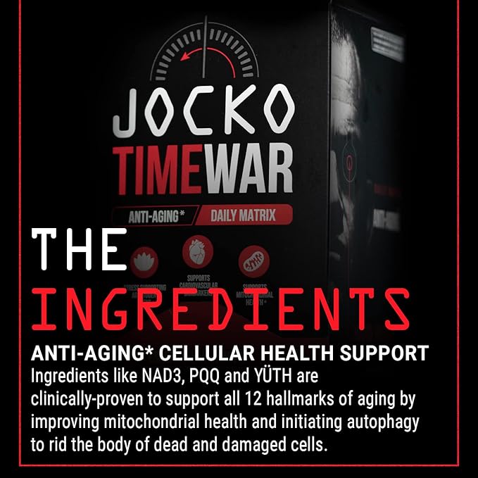 Jocko Fuel TIME WAR - Multivitamin for Men & Women. NAD Supplement for Healthy Aging, Heart, Bone, & Eye Health. Essential Vitamins and Minerals, Supports Stress Relief + Energy Levels - 30 Day Supply
