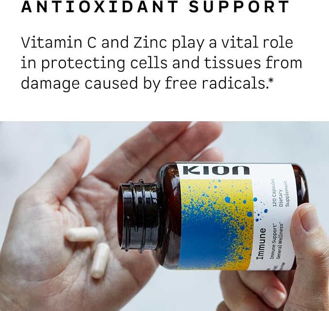 Kion Immune - Immune Support Supplement - Vitamin C Supplement - Vitamin C and Zinc for Everyday Wellness - 500 mg Vitamin C (Ascorbic Acid) and 10 mg Zinc - 120 Servings