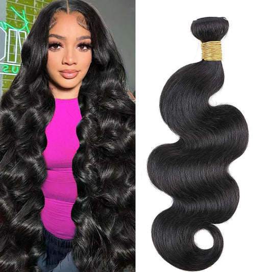 Brazilian Human Hair 1 Bundle Body Wave Human Hair Single Bundle 24inch 12A 100% Unprocessed Virgin Human Hair Body Wave Quick Weave Bundles Raw One Bundle Deals Natural Black