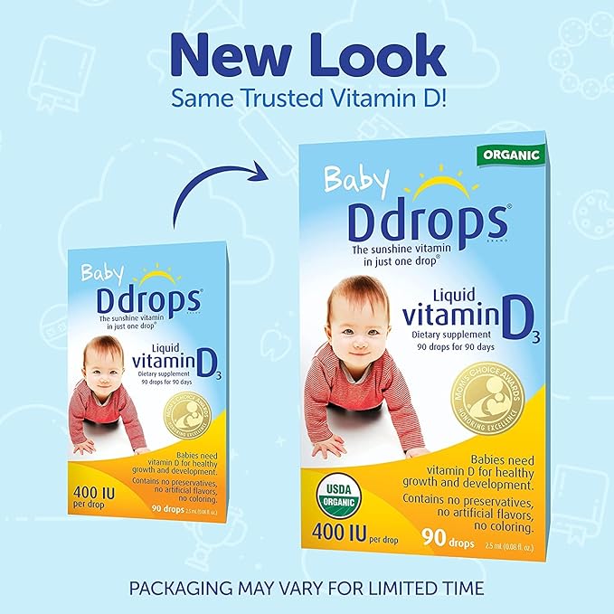 Ddrops Baby Liquid Vitamin D3, 400 IU per drop, 2.5mL (Pack of 4)