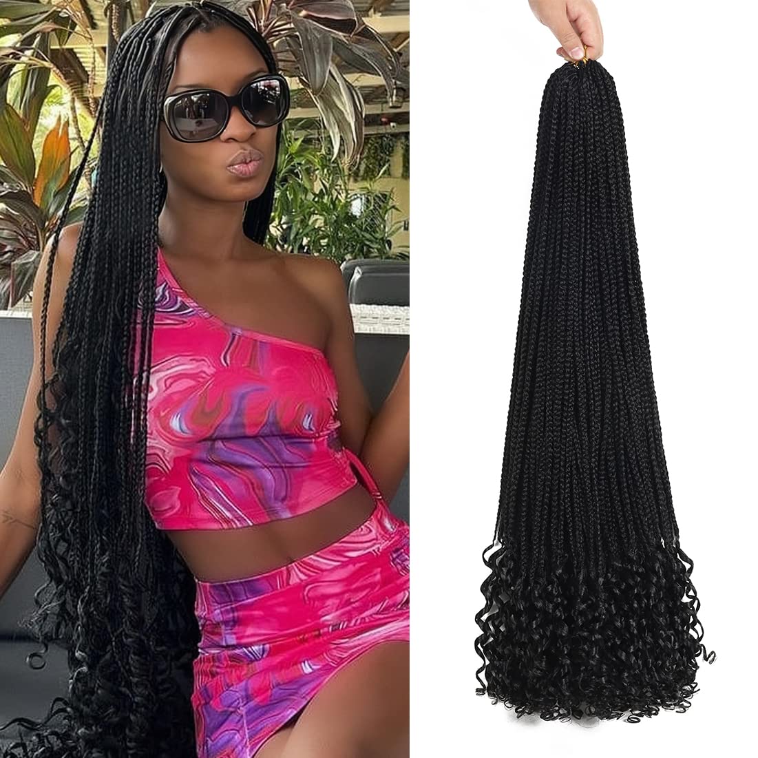 Crochet Box Braids Hair with Curly Ends 7 Packs Pre Looped Crochet Braids Goddess Box Braids Crochet Box Braid Hair(30 inch,1B)