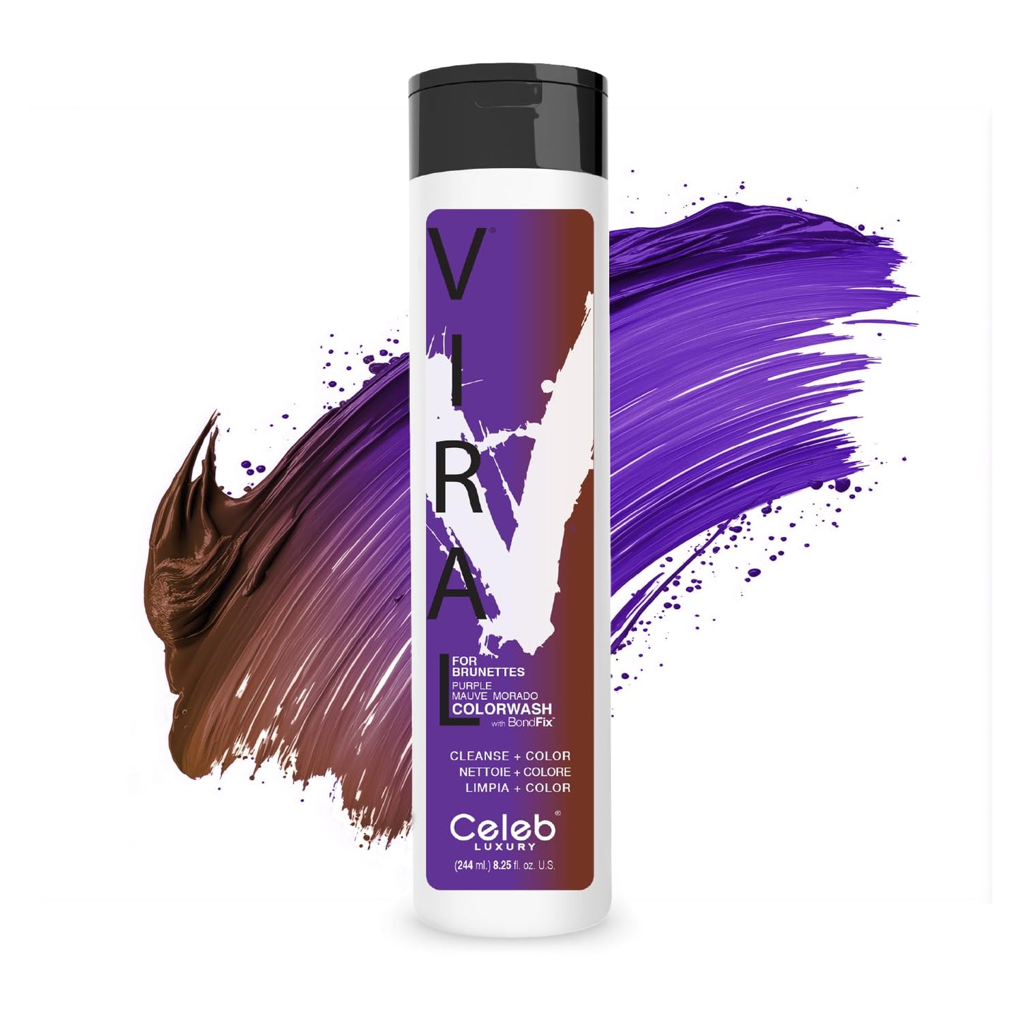 Celeb Luxury Purple Hair Color Depositing Colorwash Shampoo for Brunettes + Bondfix Bond Rebuilder, Semi Permanent Hair Color, Vegan Hair Dye