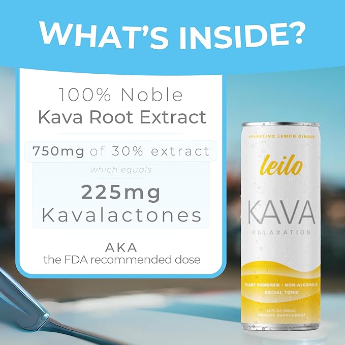 LEILO | Kava Powered Sparkling Relaxation Drink | Variety Sampler 6-Pack – Non-ALC Calming Beverage – Includes (3) Classic & (3) Mocktail Flavors | 12 fl oz Cans (Pack of 6)
