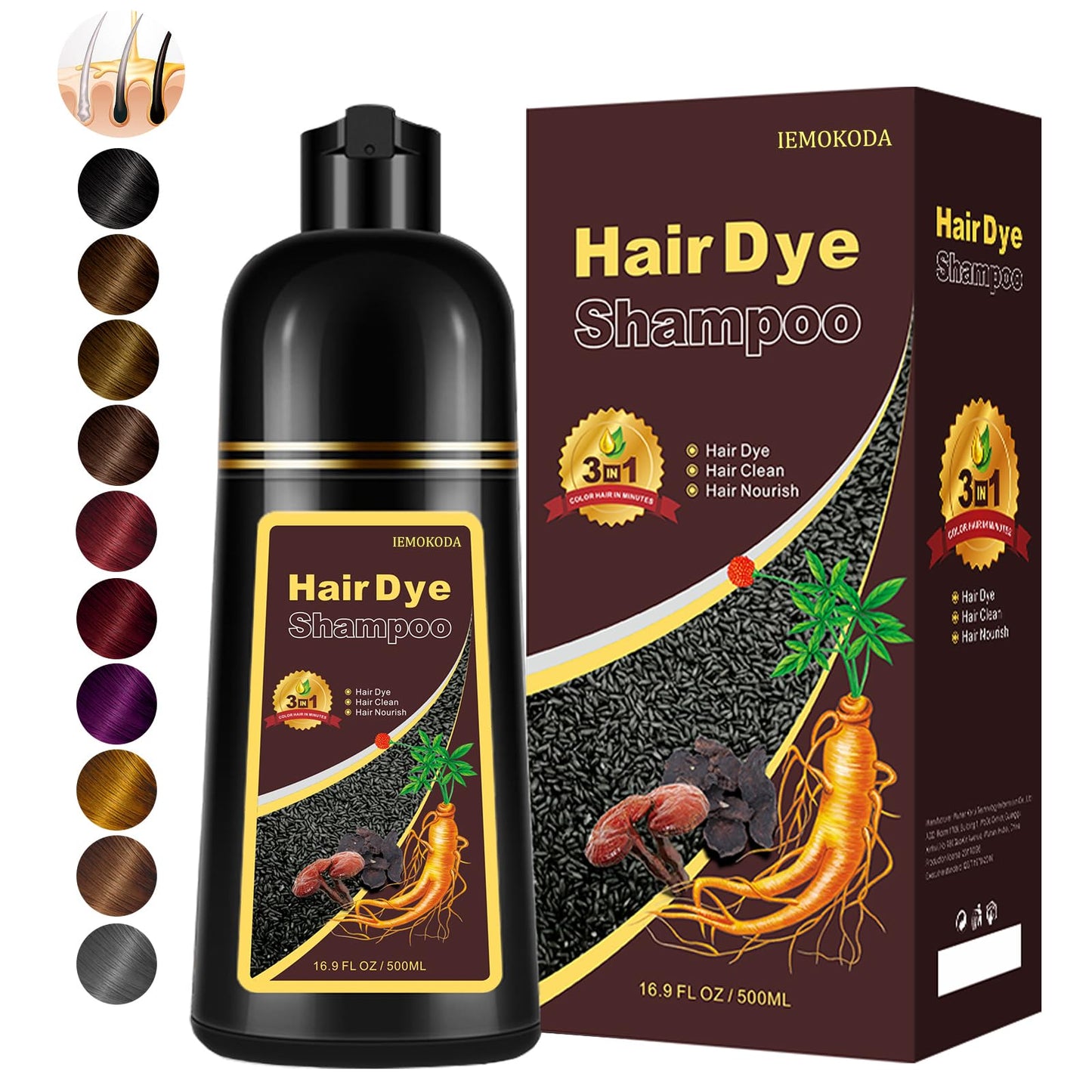 Instant Purple Hair Dye Shampoo for Gray Hair 3 in 1, Natural Hair Color Shampoo for Women Men Colors in 10-15 mins, Hair Paint Long Lasting Hair Dye 16.9 Fl Oz (Purple)
