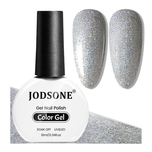 JODSONE 10ml Shiny Silver Gel Nail Polish Silver Gel Polish Glitter High Gloss Soak Off U V Nail Manicure Salon DIY at Home