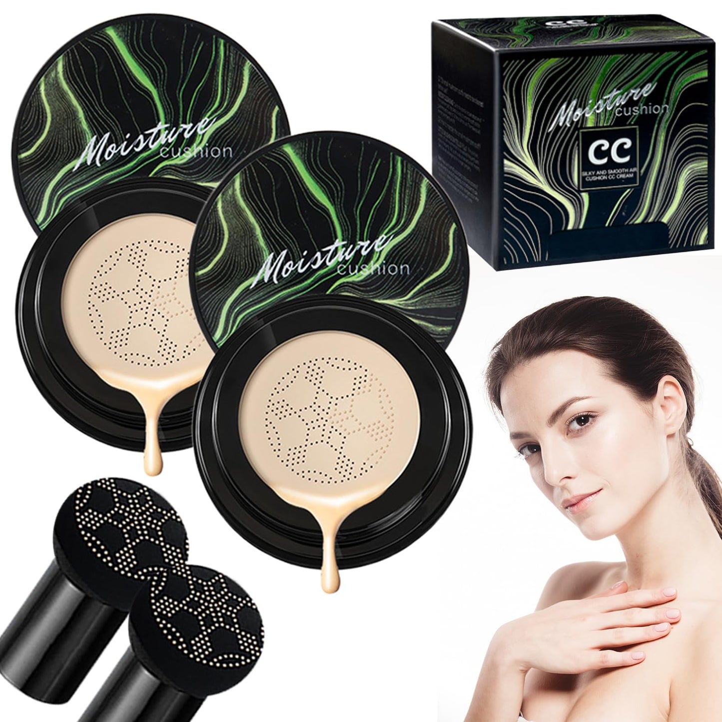 Honey And Pine Makeup, 2025 New Air Cushion CC Cream Mushroom Head Foundation, Moisturizing BB Cream Makeup Long Lasting Foundation Matte Concealer for Even Skin Tone (Ivory/2pcs, One Size)