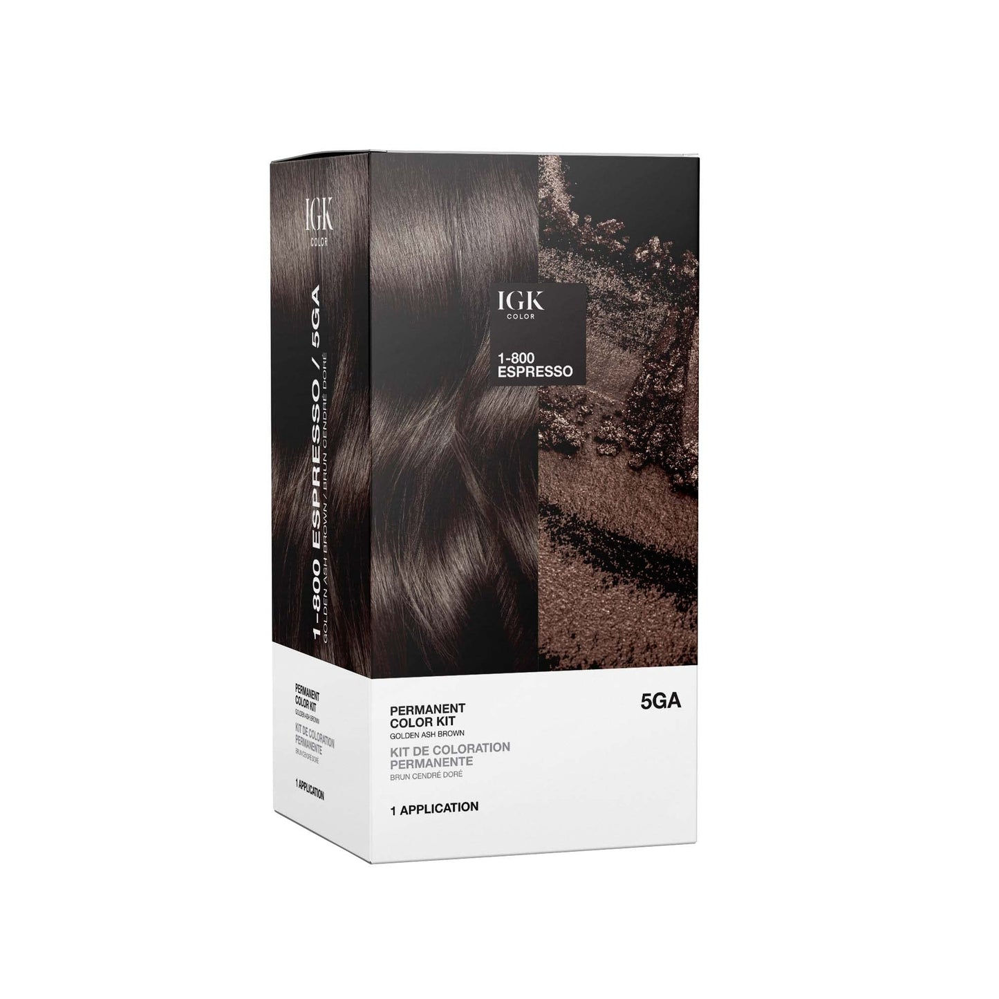 IGK Permanent Hair Color Kit | 5GA 1-800 Espresso - Golden Ash Brown | 100% Gray Color Coverage + Strengthen + Shine | Ammonia Free