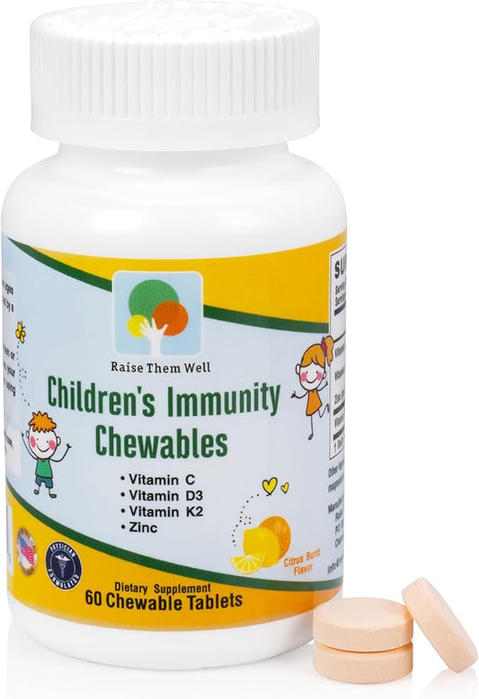 Kids Vitamin C & Immune Support, Citrus Chewables for Children, Natural Immune Booster with Zinc & Elderberry + Kids Vitamin PDF, Doctor Formulated, 60 Tasty Tablets