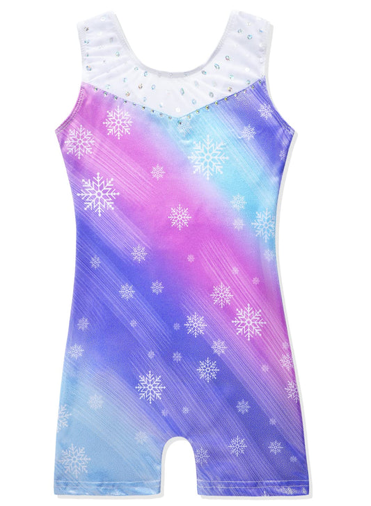 Leotards for Girls Gymnastics Unicorn Athletic Dance Wear Shiny Rainbow Blue Hotpink (Purple Snowflake, 2-3T)