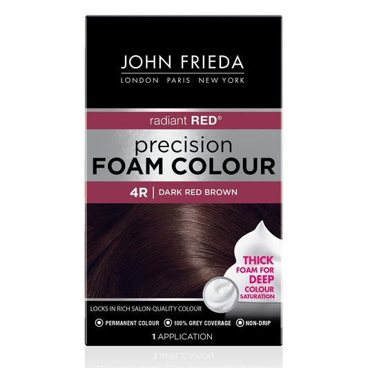John Frieda Precision Foam Colour, Dark Red Brown 4R, Full-Coverage Hair Color Kit, Anti-Fade Gray Coverage, Deep Color Saturation Hair Dye, 1 Application