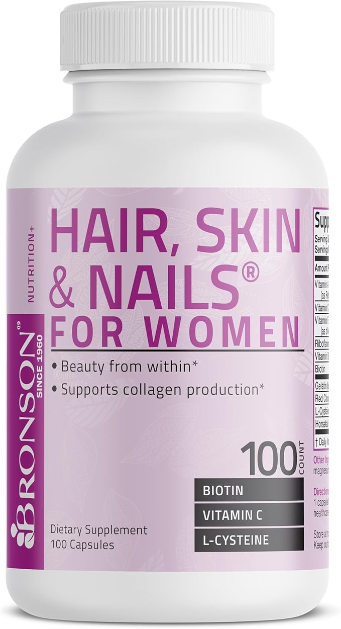 Bronson Hair, Skin & Nails with Biotin Extra Strength Vitamin Supplement for Women, 100 Capsules