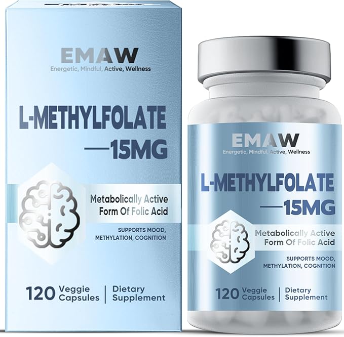 L Methylfolate 15 mg, with Methyl B12 & B6 Folate Supplement for Balanced Mood, Support Brain Health & Immune, 120 Capsules