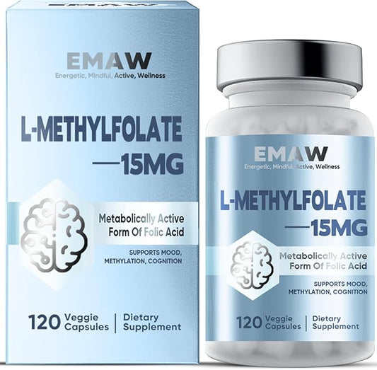 L Methylfolate 15 mg, with Methyl B12 & B6 Folate Supplement for Balanced Mood, Support Brain Health & Immune, 120 Capsules