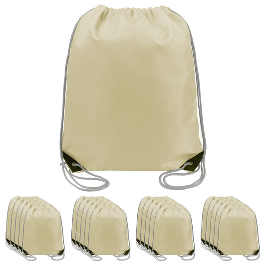 BeeGreen 20 Pieces Beige Drawstring Backpack Bags Cinch Bags Bulk Heavy Duty String Backpack Machine Washable Lightweight Sackpack Sport Bags for Men Women
