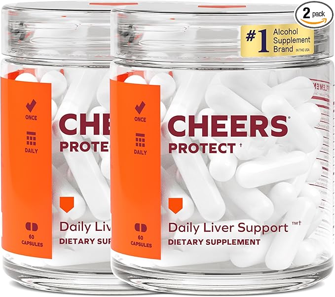 Cheers Protect | Daily Liver Supplement for Drinkers with L-Cysteine + DHM | Increase Glutathione Levels | 60 Doses | Cysteine, Dihydromyricetin, Milk Thistle, Prickly Pear, B-Vitamins, Ginger