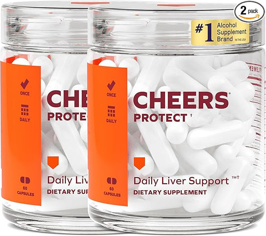 Cheers Protect | Daily Liver Supplement for Drinkers with L-Cysteine + DHM | Increase Glutathione Levels | 60 Doses | Cysteine, Dihydromyricetin, Milk Thistle, Prickly Pear, B-Vitamins, Ginger