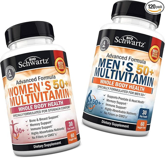 Daily Multivitamin for Women 50 & Over + Daily Multivitamin for Men 50 & Over - Supports Healthy Immune Response & Healthy Heart Function - Designed for Whole Body Health