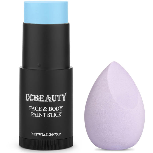 CCbeauty Light Blue Face Paint Stick,Face Painting Kit,Non Toxic SFX Makeup For Avatar Corpse Bride Halloween Costume Cosplay,Professional FX Body Paint,Full Coverage Foundation With Makeup Sponge
