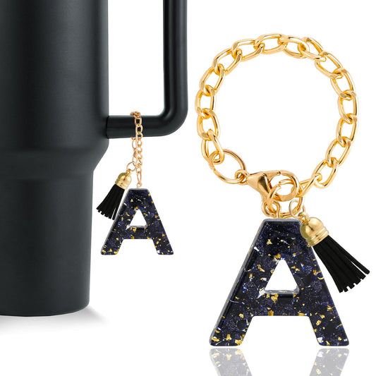 Letter Charm Accessories for Stanley Cup 1 PCS Cute Initial Keychain Handle Charm for Stanley Tumbler for Women Black Letter A