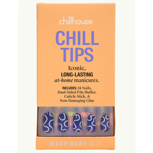 Chillhouse - Chill Tips, Press on Nails Kit - Wavy Baby 2.0 (Oval) - 24 Nail Shapes & Sizes - Up to 3 Weeks of Wear - Customizable Fit - Reusable - Latina Founded & Women Owned - Beauty & Self Care