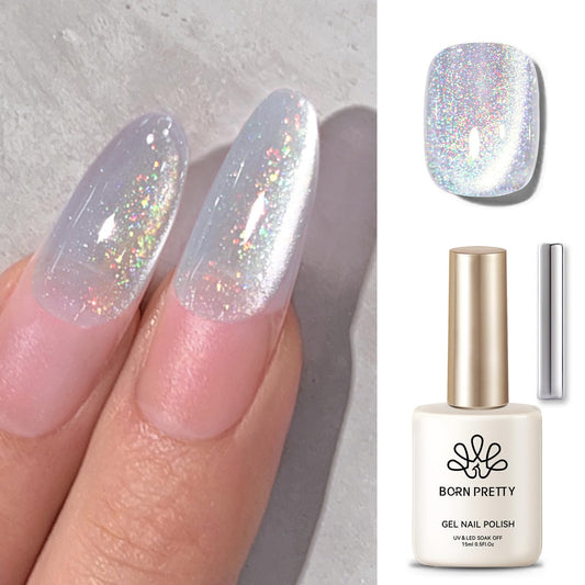 Born Pretty Cat Magnetic Eye Gel Nail Polish Holographic Glitter Iridescent Gel Nail Polish Soak Off Led Gel Nail Polish Nail Art Gel Manicure Salon DIY Gifts 15ML