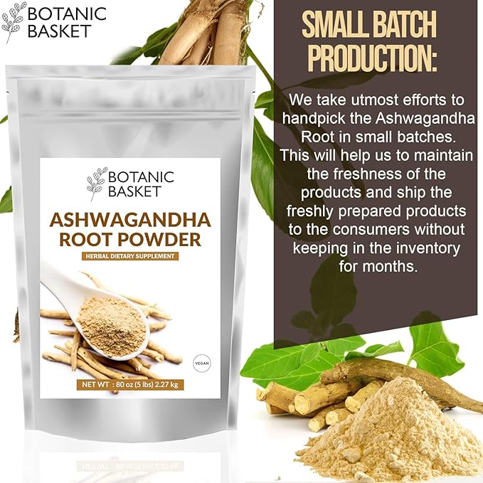 Botanic Basket Ashwagandha Root Powder 5 Pound, No Filler, No Additives, Highly Purified | Active Withanolides, No GMO, Gluten Free