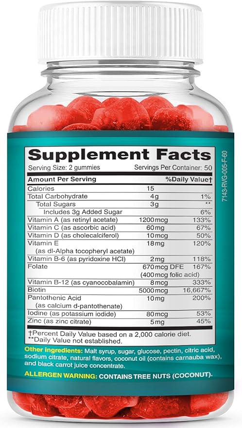 Hair Skin and Nails Gummies with High Potency Biotin 5000mcg | Tasty Hair Vitamins for Women Men and Kids | Gluten Free Hair Nail and Skin Vitamins Plus Biotin Gummies for Hair Growth