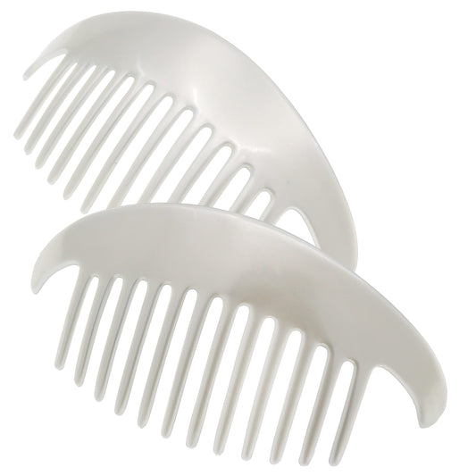 Camila Paris CP3017 French Hair Side Combs, White Pearl Interlocking Combs French Twist Hair Combs, Strong Hold Hair Clips for Women Bun Chignon Up-Do, Styling Girls Hair Accessories, Made in France