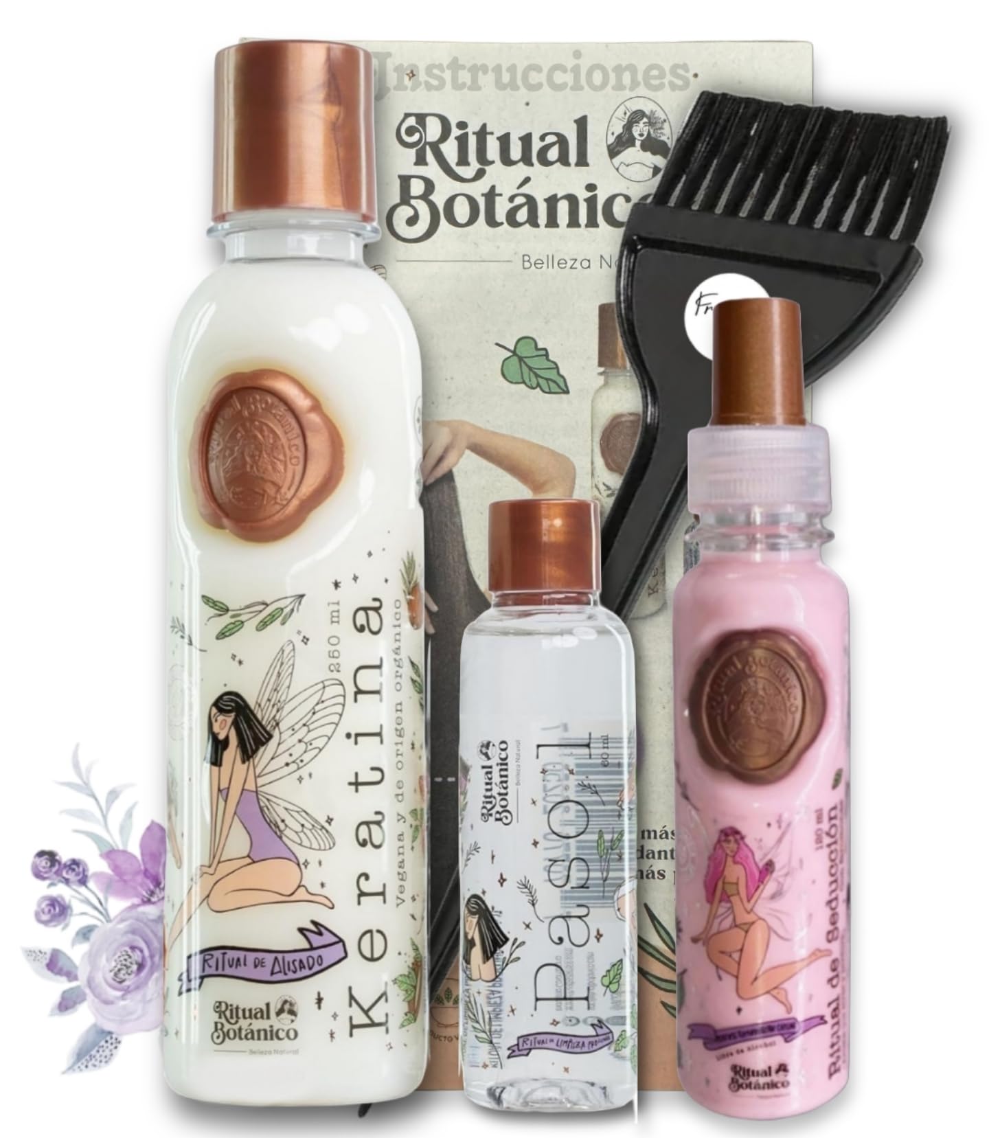 Keratina Ritual Botanico 250ML & Termo Protector 120ML Incluye Cepillo Aplicador & Manual de Instrucciones | Alisado Progresivo Organico Vegano Sin formol ni Amoniaco | Producto Colombiano
