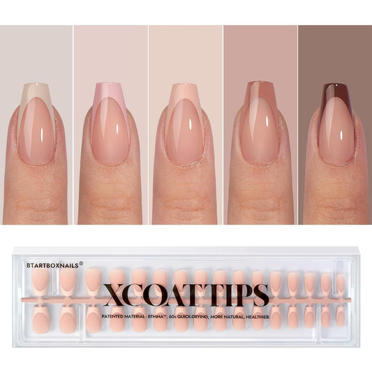 BTArtboxnails XCOATTIPS Press on Nails - French Tip Press on Nails, Short Coffin Nails Tips False Nails, Skin Tones Soft Gel Material Acrylic Fake Nails Gift for DIY at Home
