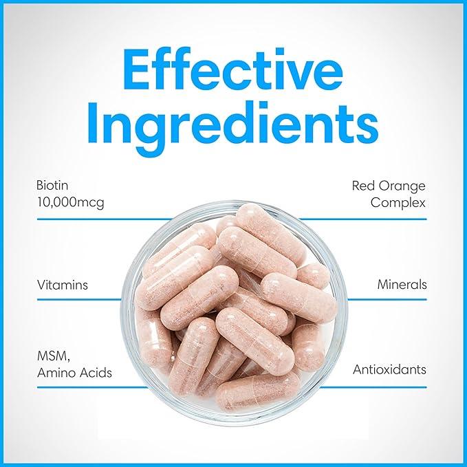 Consult Health Beaute Caps Pro - Supports Hair Growth, Skin & Nail Health - Collagen, Vitamins B6, B7,B12, D & 10,500 mcg Biotin - MSM, Blood Orange - Anti-Aging - USA Made - Women & Men 60 Capsules