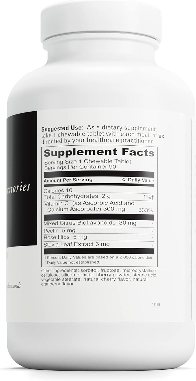 DaVinci Labs Chewable C-300 - Vitamin C Supplement to Support Immune Health, Cholesterol and Collagen Production - With Vitamin C, Pectin and More - Gluten-Free - Cherry Flavor - 90 Vegetarian Tablets