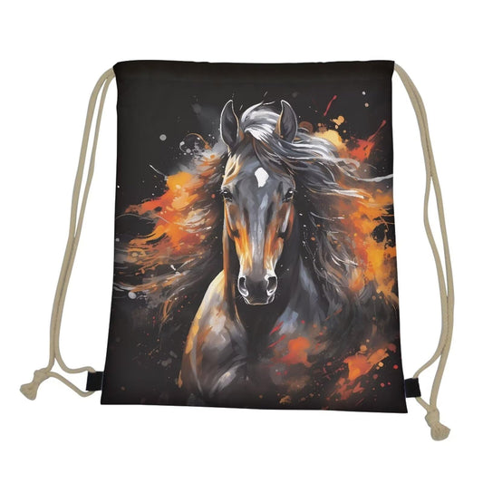 COEQINE Art Horse Backpack Girls Boys Drawstring Backpacks for School Elementary Cute Bookbags for Kids 9-15 Age 3rd 4th 5th Grade