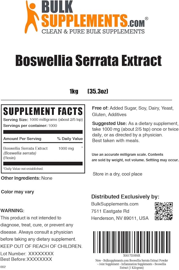 BulkSupplements.com Boswellia Serrata Extract Powder - from Frankincense Resin, Boswellia Serrata Powder - Herbal Supplement, Gluten Free, 500mg per Serving, 5kg (11 lbs) (Pack of 5)